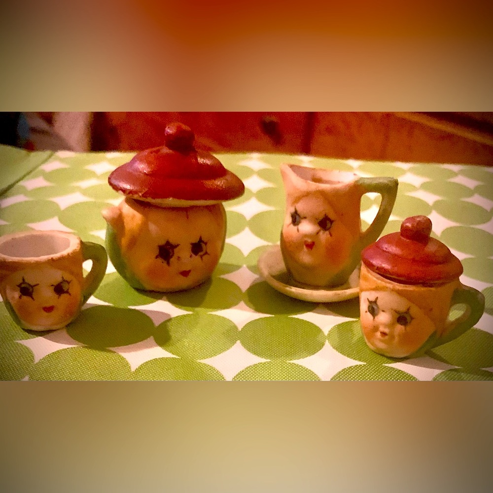 Antique Nippon Kewpie Doll Face Miniature Tea Set